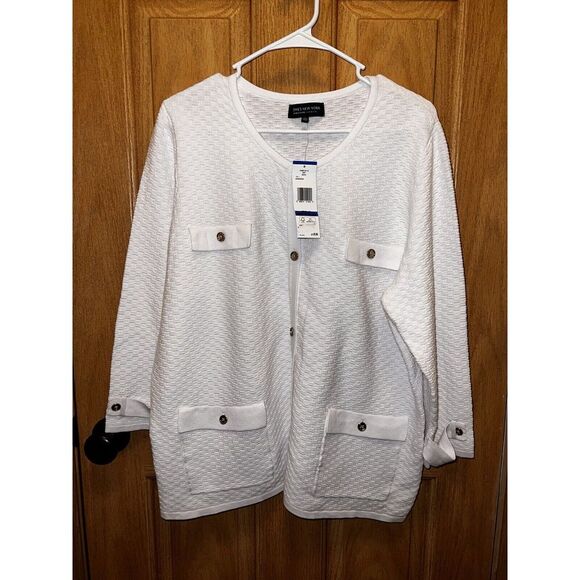 Jones New York Sweaters - Jones New‎ York NEW 1X Plus Sweater White Knit Cotton Gold Buttons Retail $129